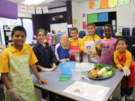Students getting ready to cook after an inspiring Skype with Jamie Oliver