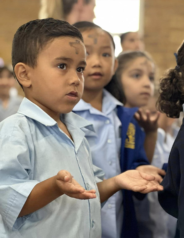 Old photo of St Bernadette's Catholic Primary School Lalor Park students celebrating Ash Wednesday