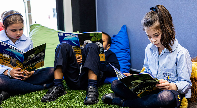 St Bernadette's Catholic Primary School Lalor Park students reading in library