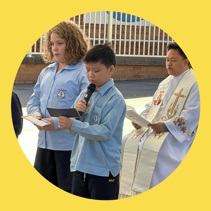 St Bernadette's Catholic Primary School Lalor Park students speaking at mass
