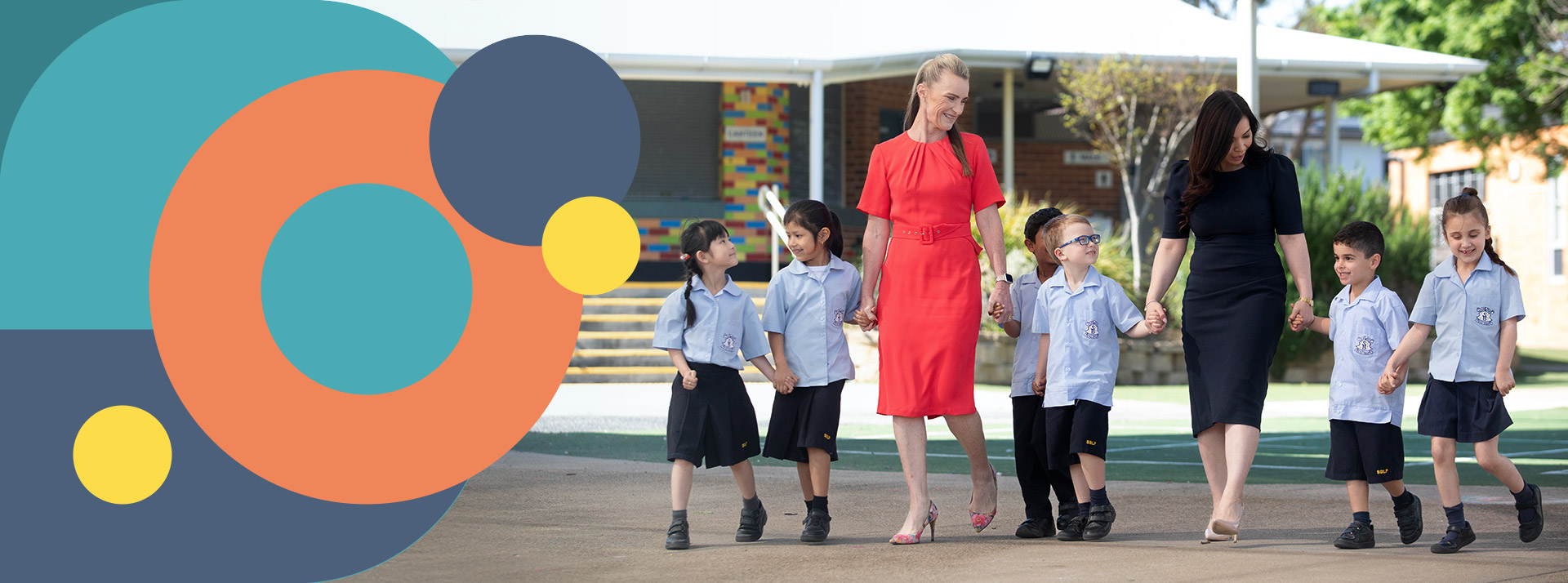 Principal with students at St Bernadette's Catholic Primary Lalor Park