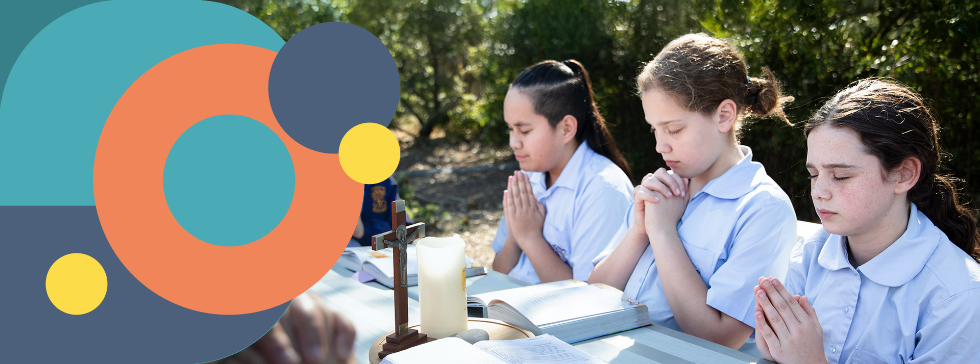 St Bernadette's Catholic Primary School Lalor Park students praying outside