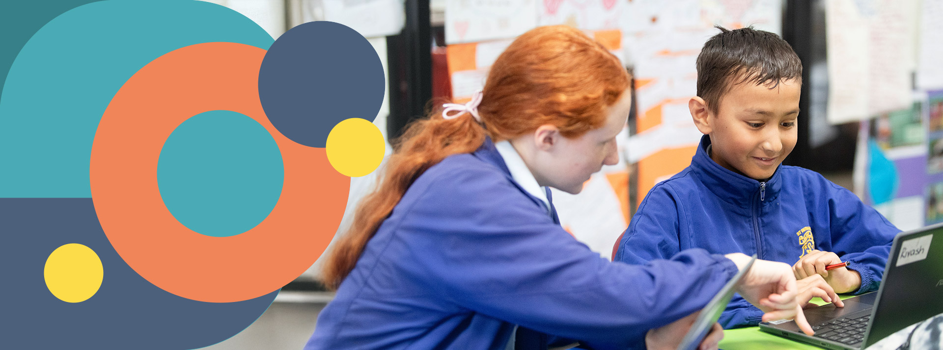 Boy and girl working together together at St Bernadette's Catholic Primary Lalor Park
