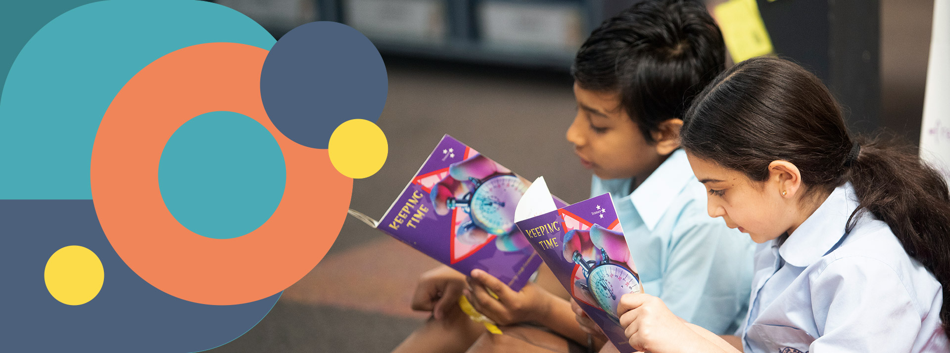 Students reading in the St Bernadette's Catholic Primary Lalor Park library