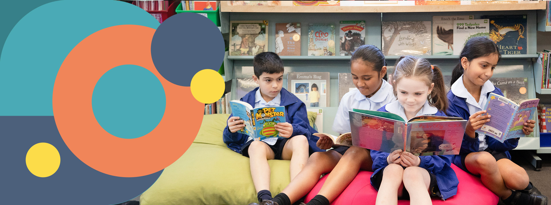 Students reading in the St Bernadette's Catholic Primary School Lalor Park school library
