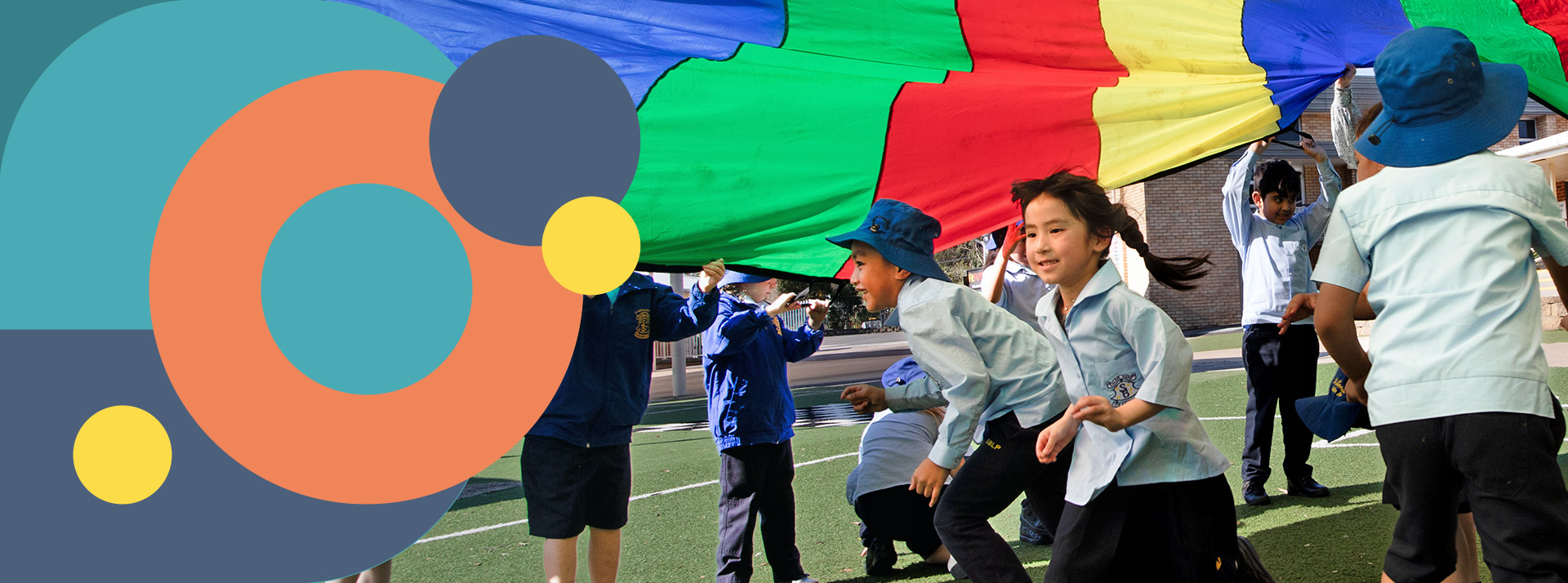 St Bernadette's Lalor Park students playing parachute