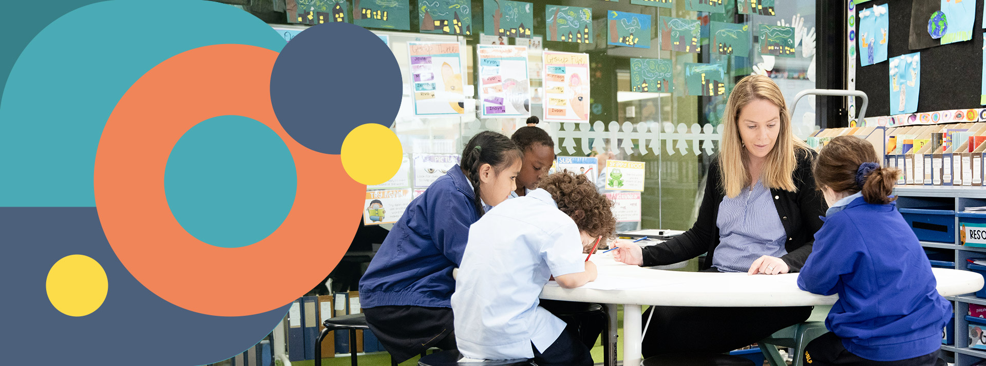 St Bernadette's Catholic Primary School Lalor Park teacher with students in class