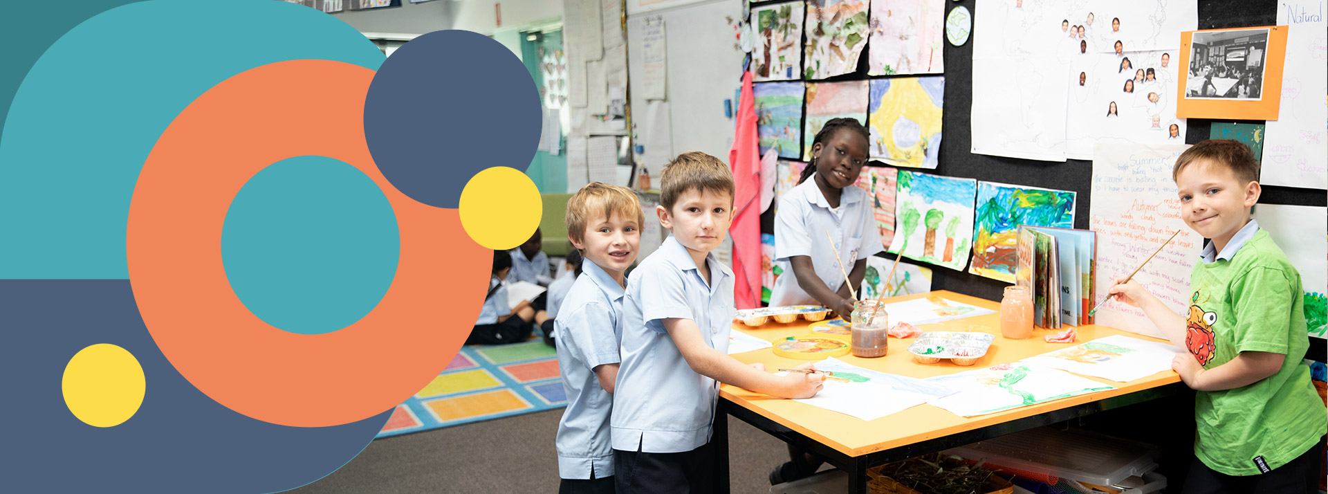 St Bernadette's Catholic Primary Lalor Park students painting in class