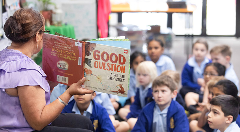 St Bernadette's Catholic Primary School Lalor Park teacher reading to class